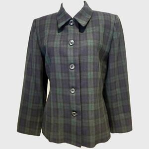 Pendleton Vintage 100% Virgin Wool Black Watch Plaid Collared Jacket - Size 8P